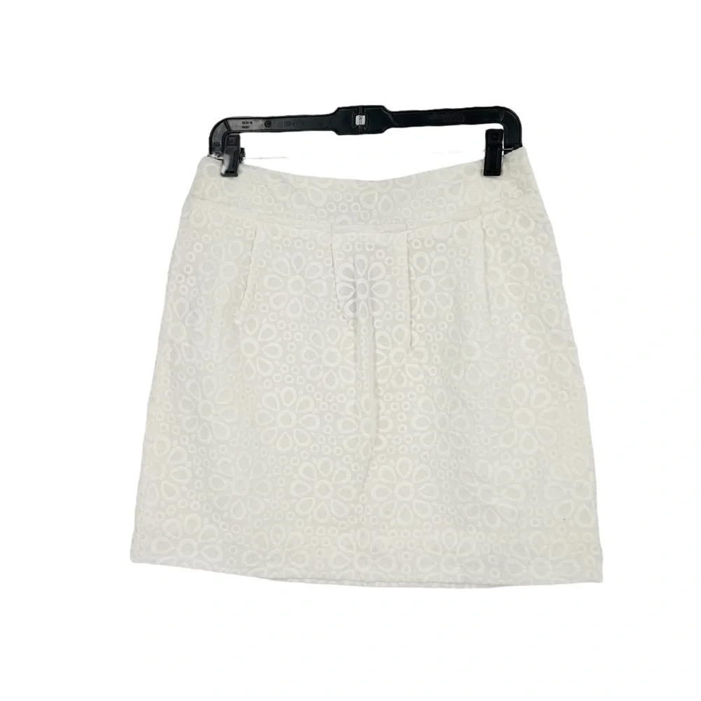Ann Taylor Loft White Floral Eyelet Embroidered A Line Summer Mini Skirt Size 6P